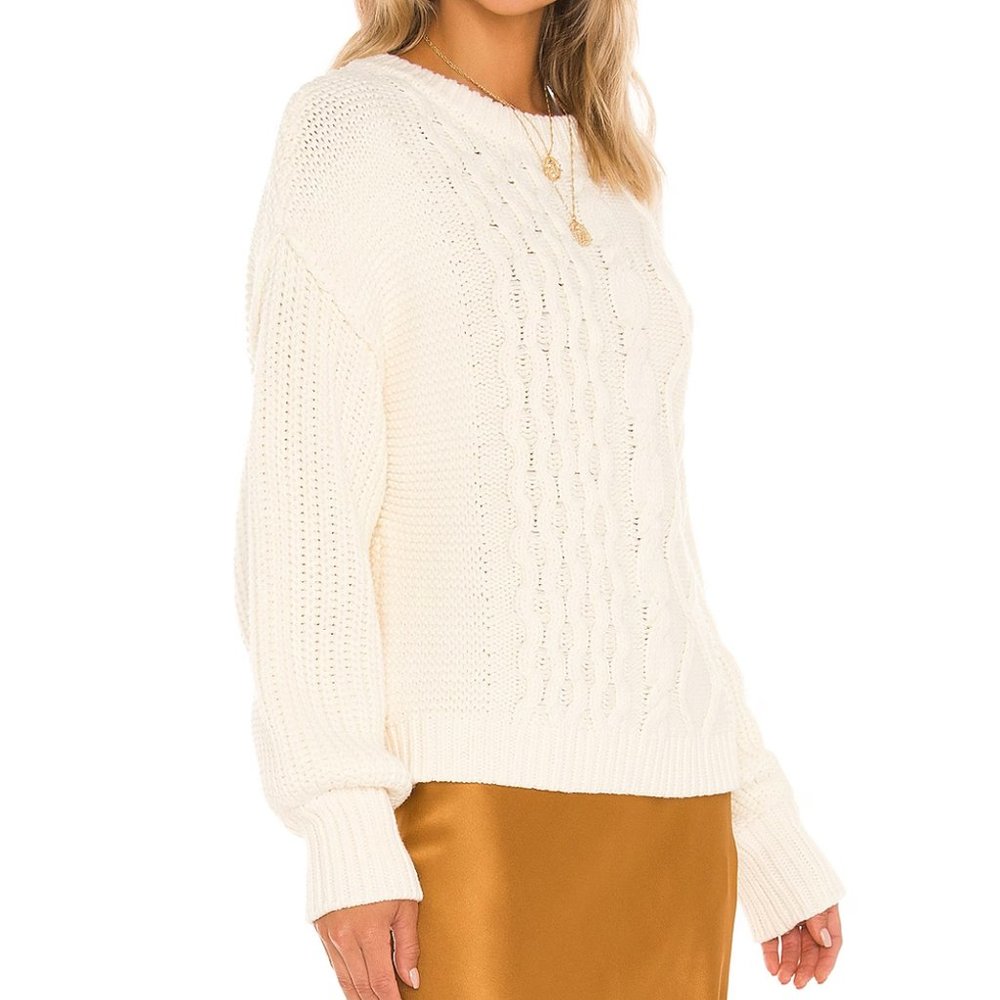 FREE PEOPLE Boho Dream Cable Crew Sweater in Cream / Off White Size Large